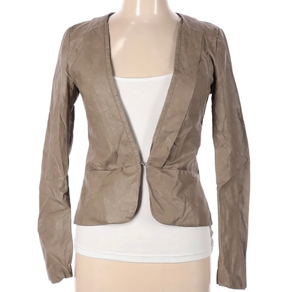 C. Luce Tan Faux Leather Blazer Jacket - Picture 1 of 16